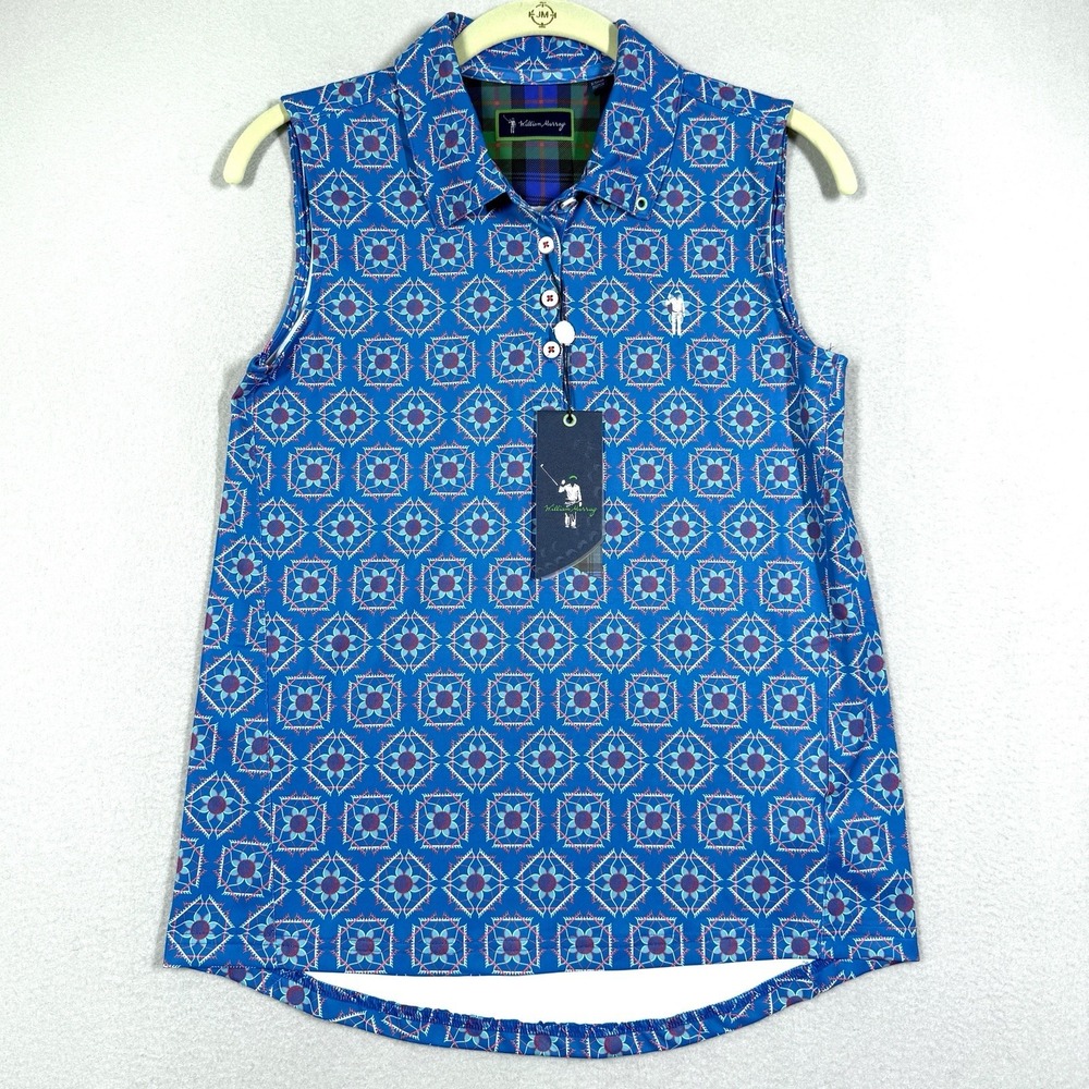 William Murray Polo Shirt Womens XS Sleeveless Golf Geometric Floral Stretch NWT
